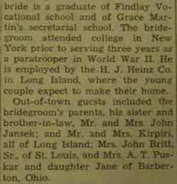 Part 2 Marriage Notice for John SCHILLO to Marjorie Puskar, 7 Sep 1946