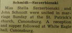 Marriage Notice for John SCHMIDT to Stella Szczerbienski, Feb 1941