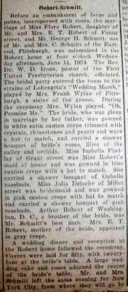 Marriage Notice for George H. SCHMITT to Flora Robert, 11 Jun 1924