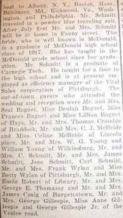 Marriage Notice for George H. SCHMITT to Flora Robert, 11 Jun 1924