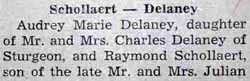 Part 1 Marriage Notice for Raymond SCHOLLAERT to Audrey Marie Delaney, 27 Nov 1947