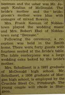 Part 2 Marriage Notice for Clarence G. SCHOLLAERT to Mary Louise Smith, 15 Feb 1941