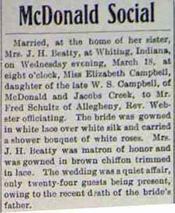 Marriage Notice for  Fred SCHULTZ to Elizabeth Campbell, 18 Mar 1908