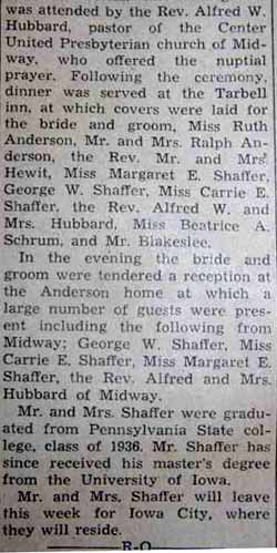 Part 2 Marriage Notice for George Lewis SHAFFER to Edith Lucille Anderson, 19 Sep 1938