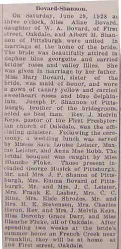 Marriage Notice for Albert M. SHANNON to Aline Bovard, 29 Jun 1928