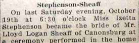 Marriage Notice for Lloyd Logan SHEAFF to Izetta Stephenson, 19 Oct 1929