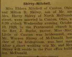 Differing dates- 2nd notice for Milton R. SHIREY to Eldora Mitchell, 10 Oct 1928