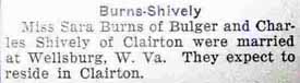 Marriage Notice for Charles SHIVELY to Sara Burns, no date, in 11-25-1925 paper