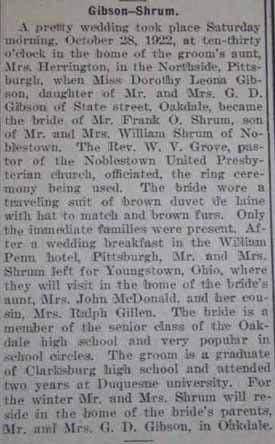 Article 2 Marriage Notice for Frank O. SHRUM to Dorothy Leona Gibson, 28 Oct 1922