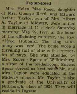 Marriage Notice for Edward Arthur TAYLOR to Helen Mae Reed, 29 May 1937