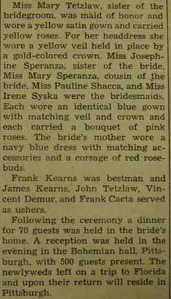 Part 2 Marriage Notice for David TETZLAW to Michalena Speranza, 9 Nov 1946