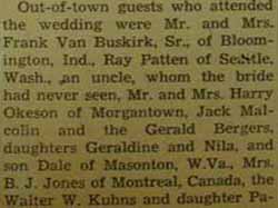 Part 3 Marriage Notice for Frank O. VAN BUSKIRK to Earle Irene Patten, 24 Jun 1946