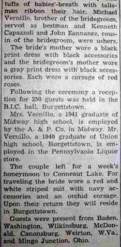 Part 2 Marriage Notice for Domenick VERNILLO to Wilda Heuston, 28 July 1947