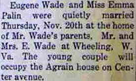 Marriage Notice for Eugene WADE to Emma Palin, 20 Nov 1913
