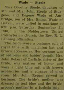 Part 1 Marriage Notice for Eugene WADE to Dorothy Steele, 21 Sep 1946