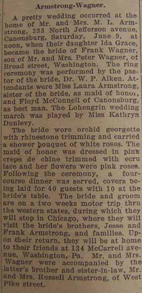 Wedding: Ida Grace ARMSTRONG and Frank WAGNER