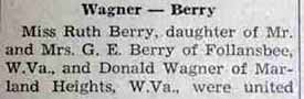 Part 1 Marriage Notice for Donald WAGNER to Ruth Berry, 22 Nov 1947