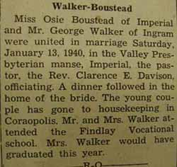 Marriage Notice for George WALKER to Osie Boustead 13 Jan 1940