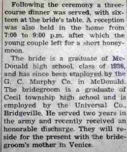 Part 2 Marriage Notice for Paul WALKER to Ruth Elizabeth Cauchie, 25 Dec 1946