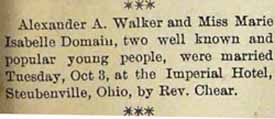Marriage Notice for Alexander A. WALKER to Marie Isabelle Domaine 3 Oct 1905
