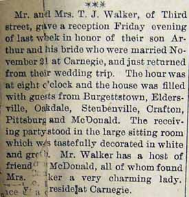 Marriage Notice for Arthur W. WALKER to Fanny Ireland 21 Nov 1905