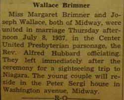 Marriage Notice for Joseph WALLACE to Margaret Brimner, 8 Jul 1937
