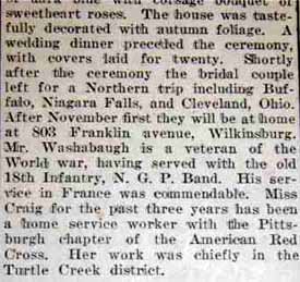 Part 2 Marriage Notice for Raymond G. WASHABAUGH to Dorothy Davidson Craig, 18 Oct 1922