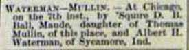 Marriage Notice for Albert H. WATERMAN to Maude Mullin, 7 Aug 1894