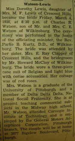 Marriage Notice for Charles R. WATSON to Dorothy Lewis, 4 Mar 1938
