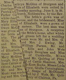 Article 1 Marriage Notice for Charles WEIS to Kathryn McGinn, 9 Jun 1914