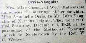 Marriage Notice for John YANGULAR to Annabelle Orris, 4 Dec 1926