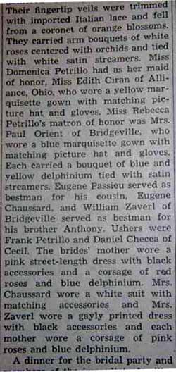 Part 2 Marriage Notice for Anthony J. ZAVERL to Domenica Petrillo, 28 Jun 1947