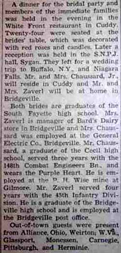 Part 3 Marriage Notice for Anthony J. ZAVERL to Domenica Petrillo, 28 Jun 1947