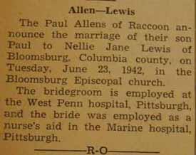 Marriage Notice for Paul ALLEN to Nellie Jane Lewis, 23 Jun 1942