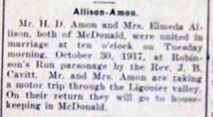 Wedding: Mr. H. D. AMON and Mrs. Elmeda ALLISON