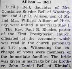 Part 1 Marriage Notice for Jay R. ALLISON to Lucille Bell, 1 May 1947