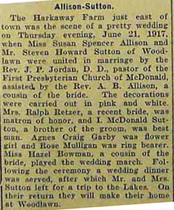 Wedding: Miss Susan Spencer ALLISON and Mr. Steven Howard SUTTON