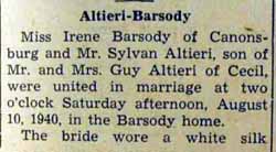 Part 1 Wedding Announcement for Sylvan ALTIERI to Irene Barsody, 10 Aug 1940