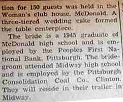 Part 2 Marriage Notice for Walter BISH, Jr. to Shirley Rae Dunkle, 1 Nov 1947