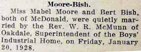 Marriage Notice for Bert BISH to Mabel Moore, 20 Jan 1928