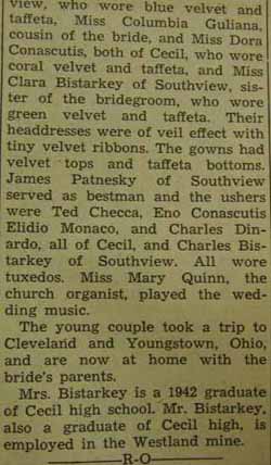 Part 2 Marriage notice for Martin BISTARKEY to Leona Monaco, 12 Sep 1942