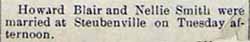 Marriage Notice for Howard BLAIR to Nellie SMITH, no date, paper 1-5-1906-record