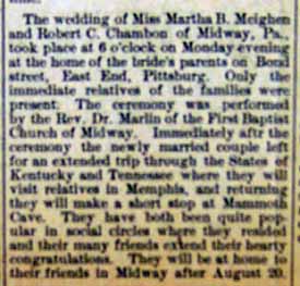 Marriage Notice for Robert C. CHAMBON to Martha B. Meighen, no date, in 8-6-1909 paper
