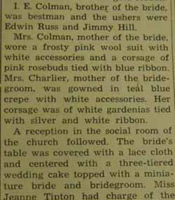 Part 3 Marriage Notice for John C. CHARLIER to Marilyn May Colman, 16 Sep 1946