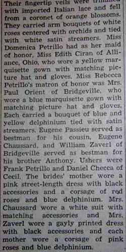 Part 2 Marriage Notice for Eugene A. CHAUSSARD to Rebecca Petrillo, 28 Jun 1947