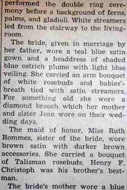 Part 2 Marriage Notice for Frank H. CHRISTOPH, Jr. to Odessa Mae Rommes, 5 Sep 1947