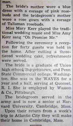 Part 3 Marriage Notice for Frank H. CHRISTOPH, Jr. to Odessa Mae Rommes, 5 Sep 1947