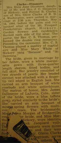 Part 1 Marriage Notice for Forrest B. CLARKE to Elsie Jane Dinsmore, 18 May 1944