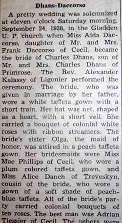 Part 1 Marriage Notice for Charles DHANS to Aida Daccorso, 24 Sep 1938