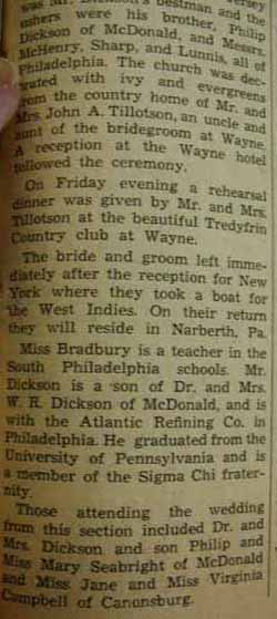 Marriage Notice for William R. DICKSON to Blanche Bradbury, 19 Aug 1939